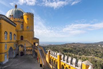 Interior Courtyard and Battlements on the Towers at Pena Palace, Sintra, Portugal
