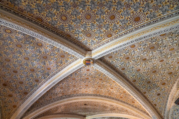 Decorative Antique Painted Wood Ceiling Inside Pena Palace, Sintra, Portugal - 784157158