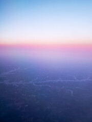 Man-made Lake Seen From an Airplane at Sunrise