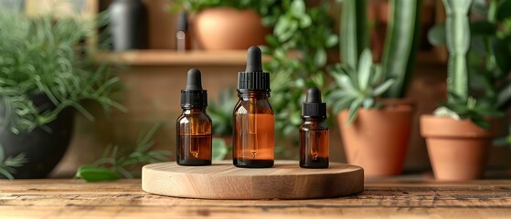 Natural Serums for Radiant Skin - Minimalistic Elegance with Greenery. Concept Skincare, Natural Products, Radiant Skin, Minimalistic Elegance, Greenery - obrazy, fototapety, plakaty