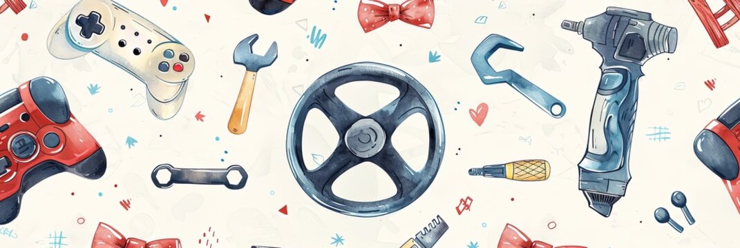 Leisure and Tools Watercolor Seamless Pattern for Dad - Powered by Adobe