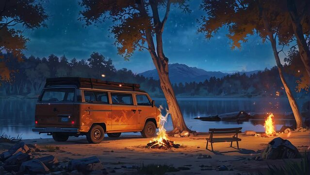 Anime Forest Retreat: Camper Adventures in 4k Animation