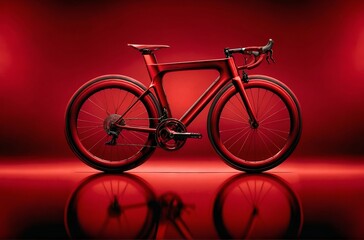 a sleek red bicycle set against a red background
