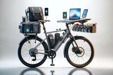 A bicycle equipped with work-related equipment