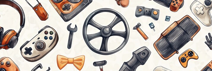 Leisure and Tools Watercolor Seamless Pattern for Dad