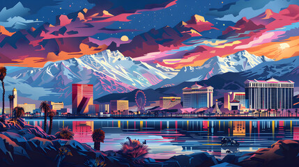 Diverse Nevada: A Graphic Illustration Encompassing The Alluring Spirit of Famous Nevada Cities - obrazy, fototapety, plakaty