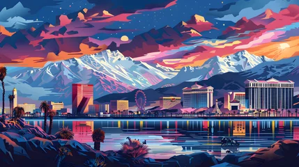 Fotobehang Diverse Nevada: A Graphic Illustration Encompassing The Alluring Spirit of Famous Nevada Cities © Seth