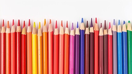 Color Pencils Diverse Array in Close-Up on White Background