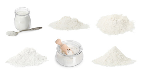 Set of baking powder isolated on white