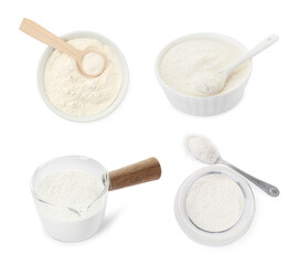 Set of baking powder isolated on white
