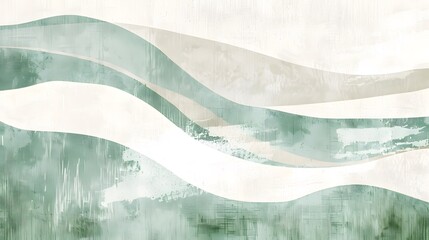 Abstract japandi design painting background art illustration - Mint green white beige texture,...