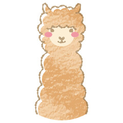 色鉛筆タッチのシンプルでかわいいモコモコのアルパカ（正面向きの顔）