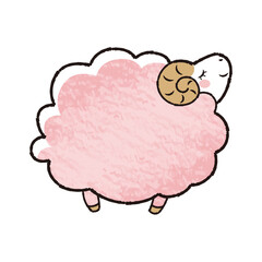 色鉛筆タッチのシンプルでかわいい目を閉じたモコモコの羊（横向き）