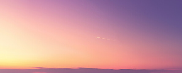 Ultrawide gradient sky sunset with very faint shooting star in the center of the frame; background image