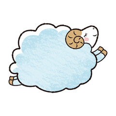 色鉛筆タッチのシンプルでかわいい目を閉じたモコモコの羊（横向き）