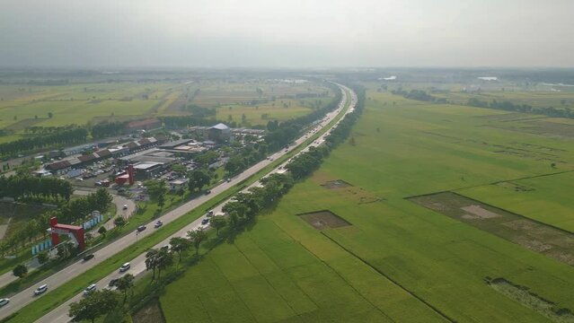 Aerial View of the Cipali Toll Road which implements contra flow during the Lebaran Homecoming (Mudik Lebaran)