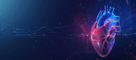 Futuristic medical research or heart cardiology health care with diagnosis vitals infographic biometrics for clinical - obrazy, fototapety, plakaty