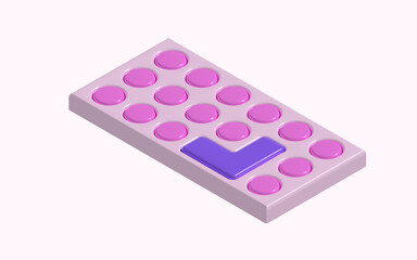 Cute 3d keyboard with rounded keys. Realistic board with circle buttons. For technology, music, or computer related illustration.