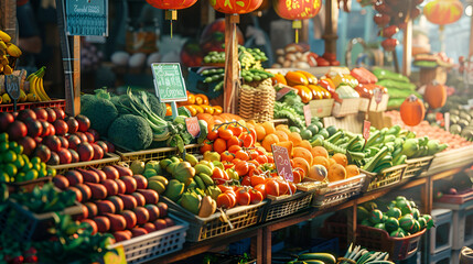 vegetables at the market, Asian food market, fresh vegetables and fruits.