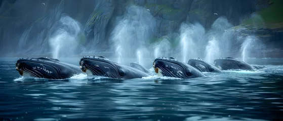 Fotobehang Majestic Whales Dance Amidst Waterfalls. Concept Nature Photography, Underwater World, Marine Life, Aquatic Ecosystems © Ян Заболотний