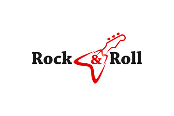 Rock & Roll guitar music melody logo design, icon illustration.