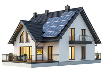 House with solar panels isolated  on a transparent background