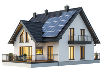 House with solar panels isolated  on a transparent background