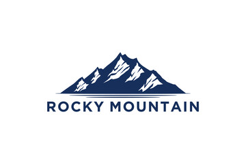 Rocky mountain silhouette monogram logo vector design, outdoor peak icon symbol.
