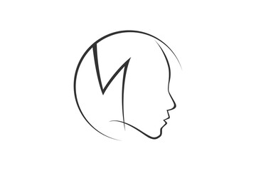 M initial logo design with woman face side view, beauty clinic and skin care icon symbol.