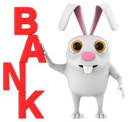 3d character , rabbit , bank text