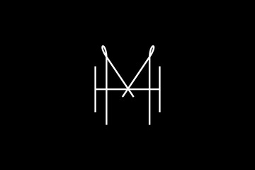 M H initial letter line style minimalist logo design, luxury feminine identity illustration.