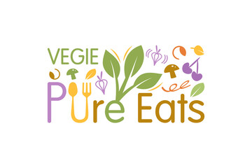 Vegie vegan healthy food menu logo design, nature leaves with traditional spices element, restaurant cafe food menu.