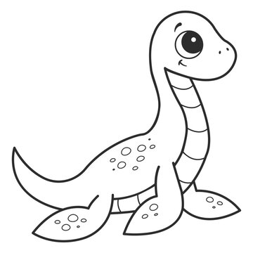 Coloring page with a picture of a cute aquatic dinosaur. Coloring book for children and adults