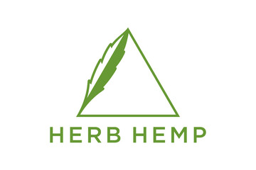 CBD marijuana legal medicine logo vector symbol triangle shape line style green leaf illustration.