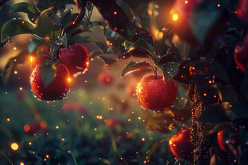 Glowing Apples from Enchanted Trees, banishing hunger with magic , clean sharp focus