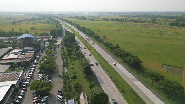 Aerial View of the Cipali Toll Road which implements contra flow during the Lebaran Homecoming (Mudik Lebaran)