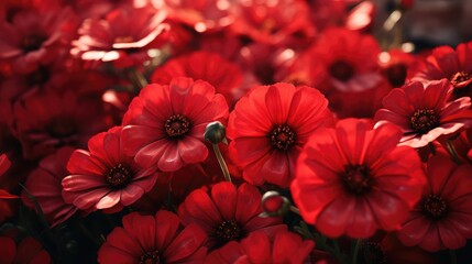 Red flowers cover ground as natural red background in rustic style