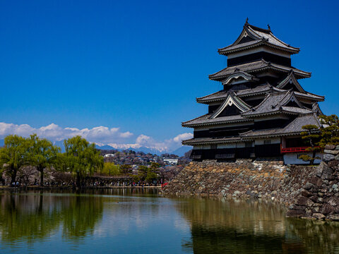 水面に映る国宝松本城