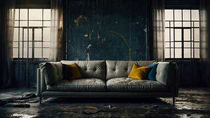 Abstract grunge living room background with furniture