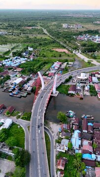 View of the Alalak River Bridge or Basit Bridge from a drone during the day