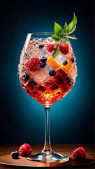 visually appealing cocktail garnished with fresh fruit