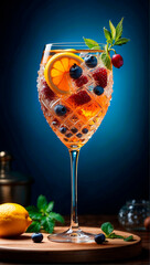visually appealing cocktail garnished with fresh fruit
