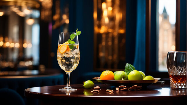 visually appealing cocktail garnished with fresh fruit