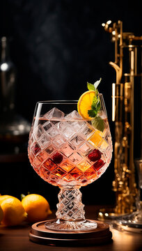 visually appealing cocktail garnished with fresh fruit