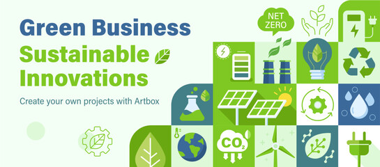 Green Business Sustainble Innovation Banner Background - obrazy, fototapety, plakaty