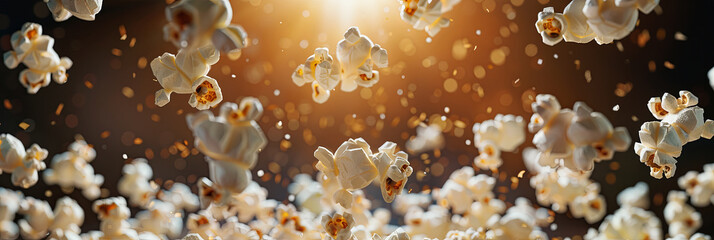 close up of flying popcorn, generative AI - obrazy, fototapety, plakaty