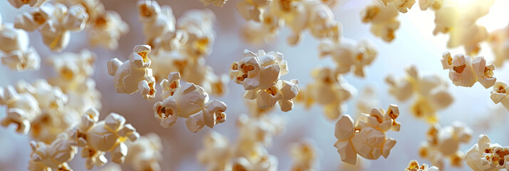 close up of flying popcorn, generative AI