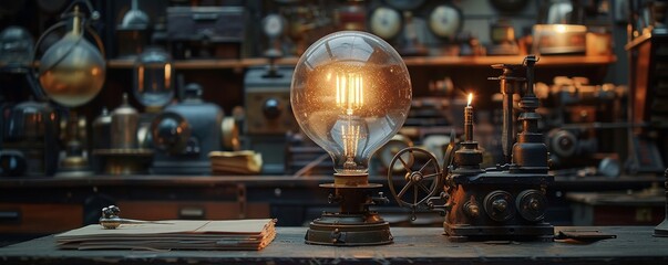 Bring the enigmatic world of historical inventions to life with a striking close-up composition Use lighting and angles creatively  - obrazy, fototapety, plakaty