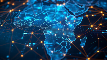 Digital map of Africa global network concept - obrazy, fototapety, plakaty