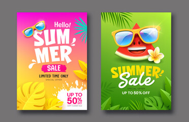Summer sale colorful poster flyer two design collections background, Eps 10 vector illustration